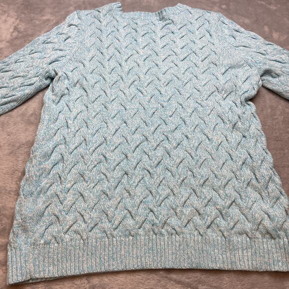 Lands End Drifter Cable-Knit Sweater Womens L/P Heathered Aqua Cotton Coastal - Picture 2 of 8